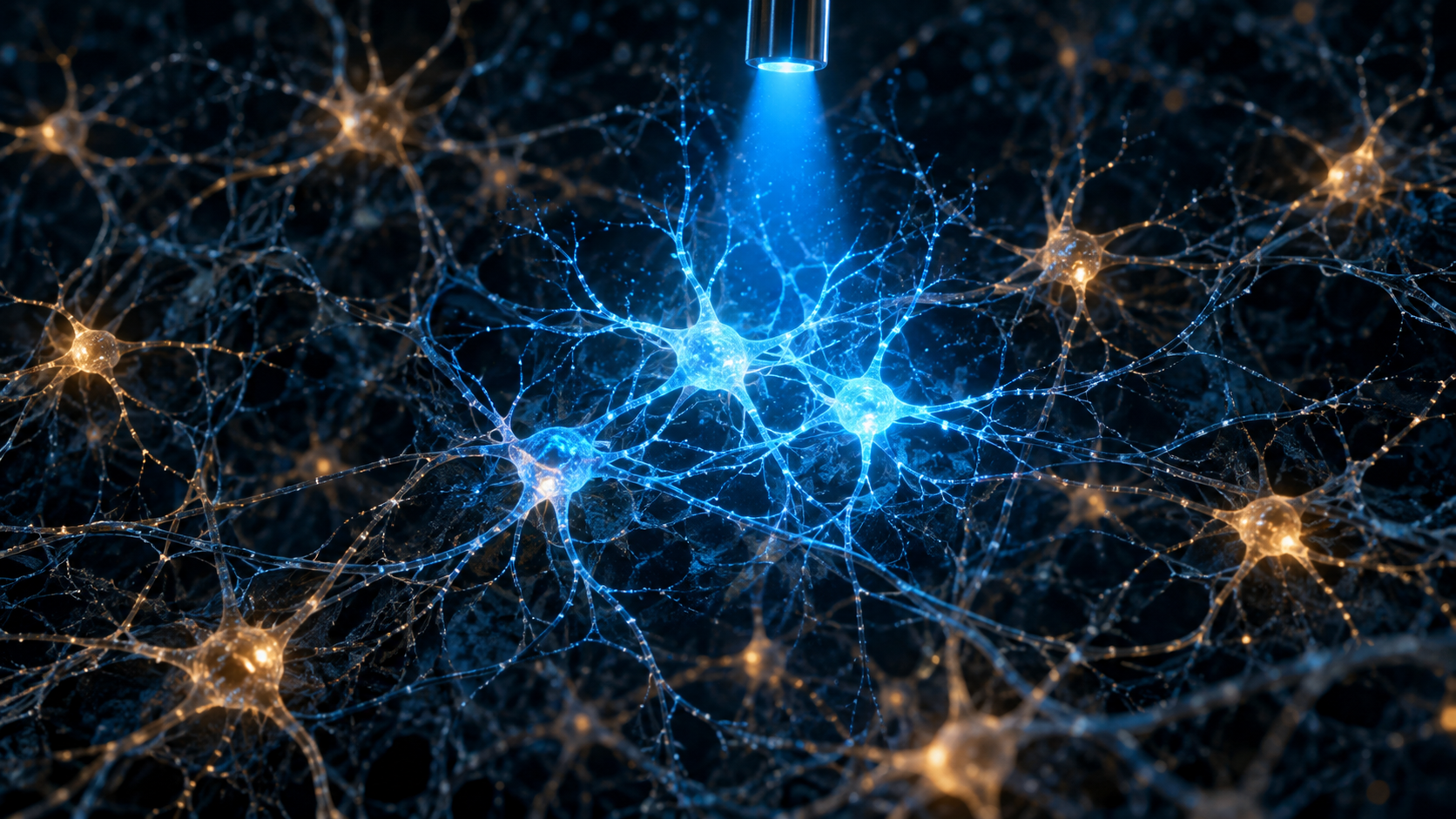 Original scientific illustration of selected neurons activated by blue light