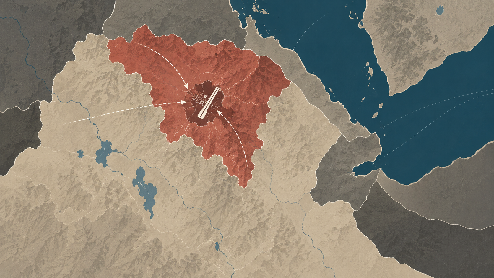 Editorial map illustration locating an airport in northern Ethiopia